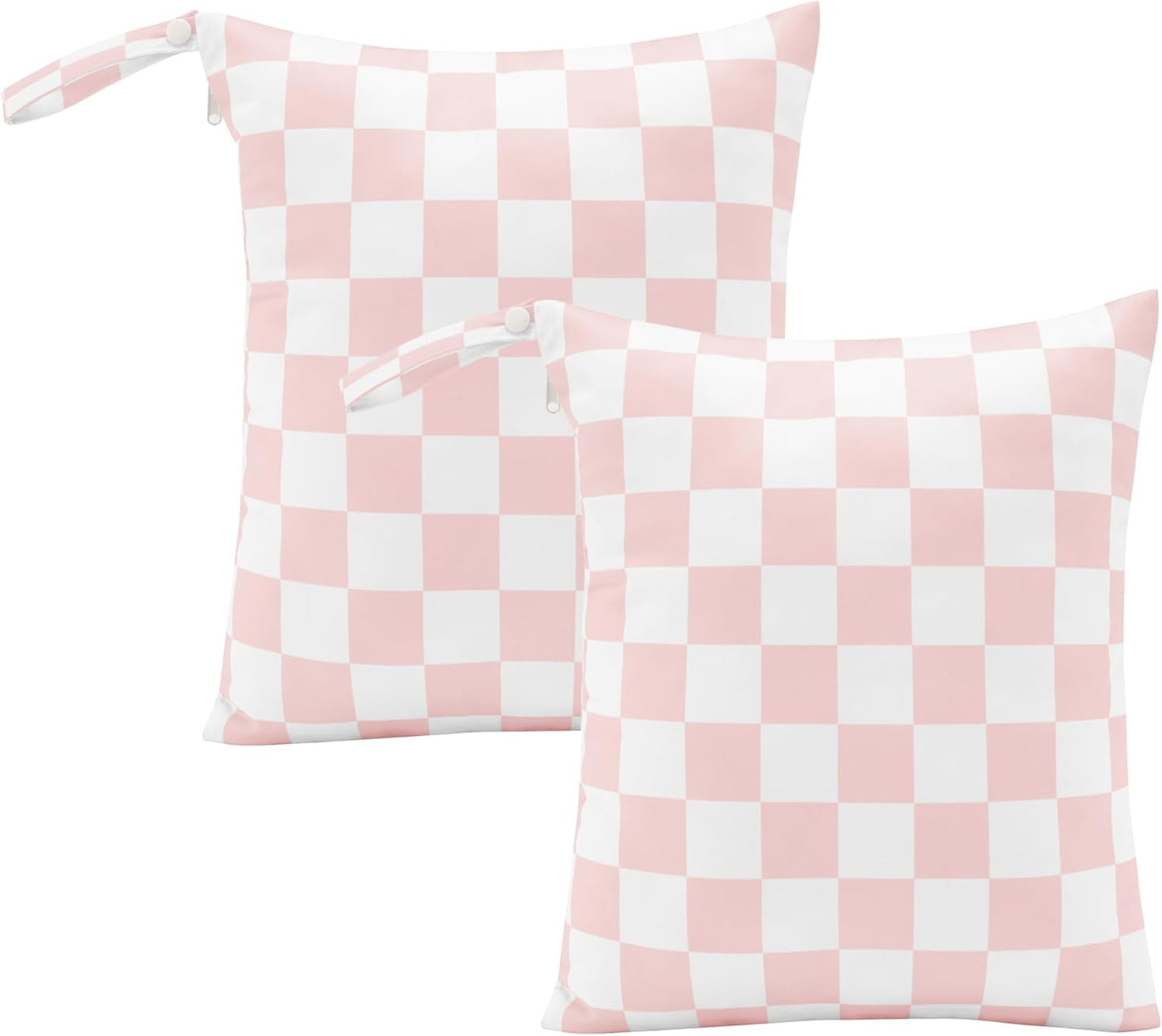 Pink Checkered Waterproof Wet Dy Diaper Bag for Baby Essentials, Travel, Swimsuit, Beach Bag Accessories, Aesthetic Trendy Cute Toddler Baby Cloth Bag Pouch, Pack of 2