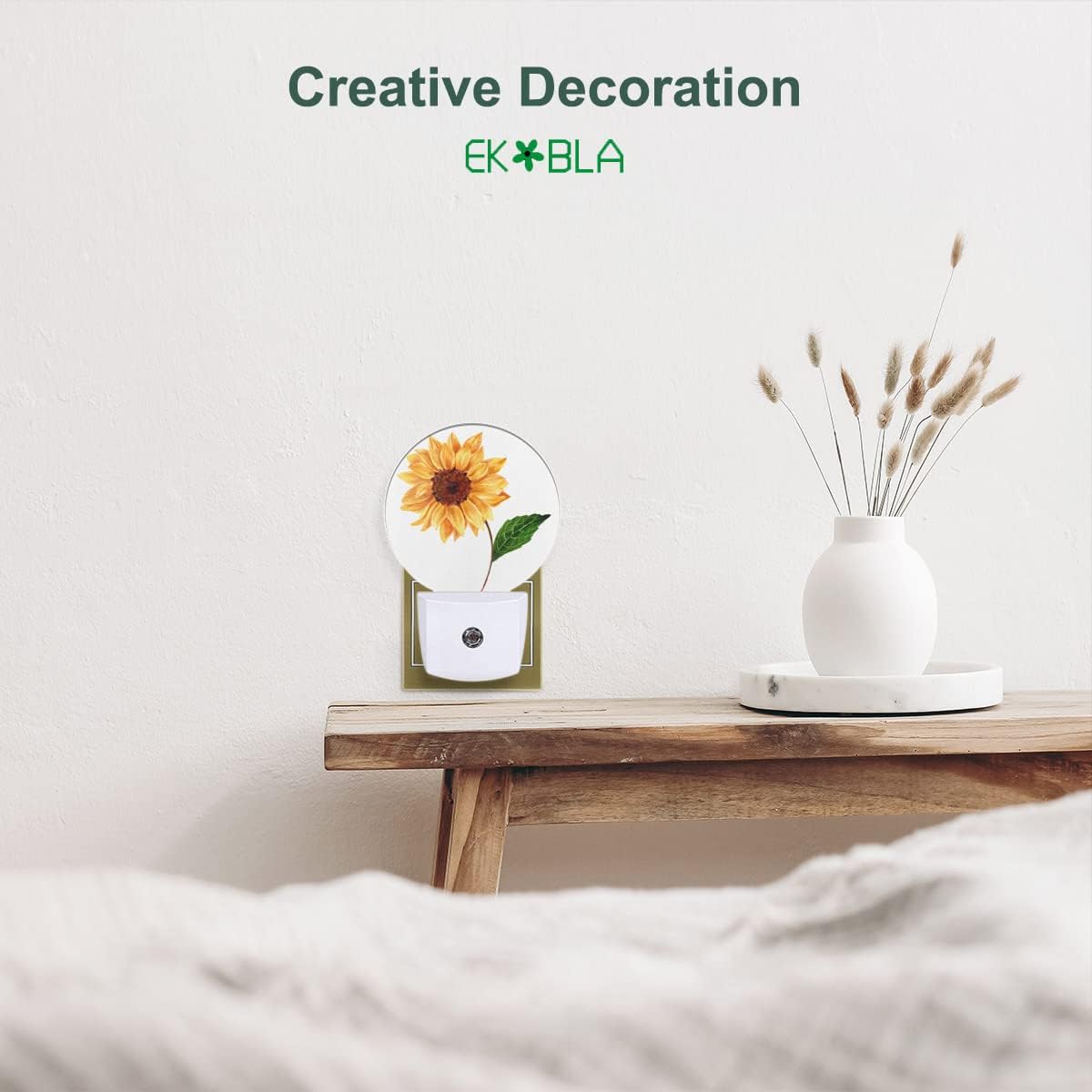 EKOBLA Spring Sunflower Night Lights Plug into Wall Happy Sunflower Green Leaf Night Light Bedroom Decor for Boys Girls Grandma Grandpa Dusk to Dawn Sensor LED Lamp Home Wall Decor