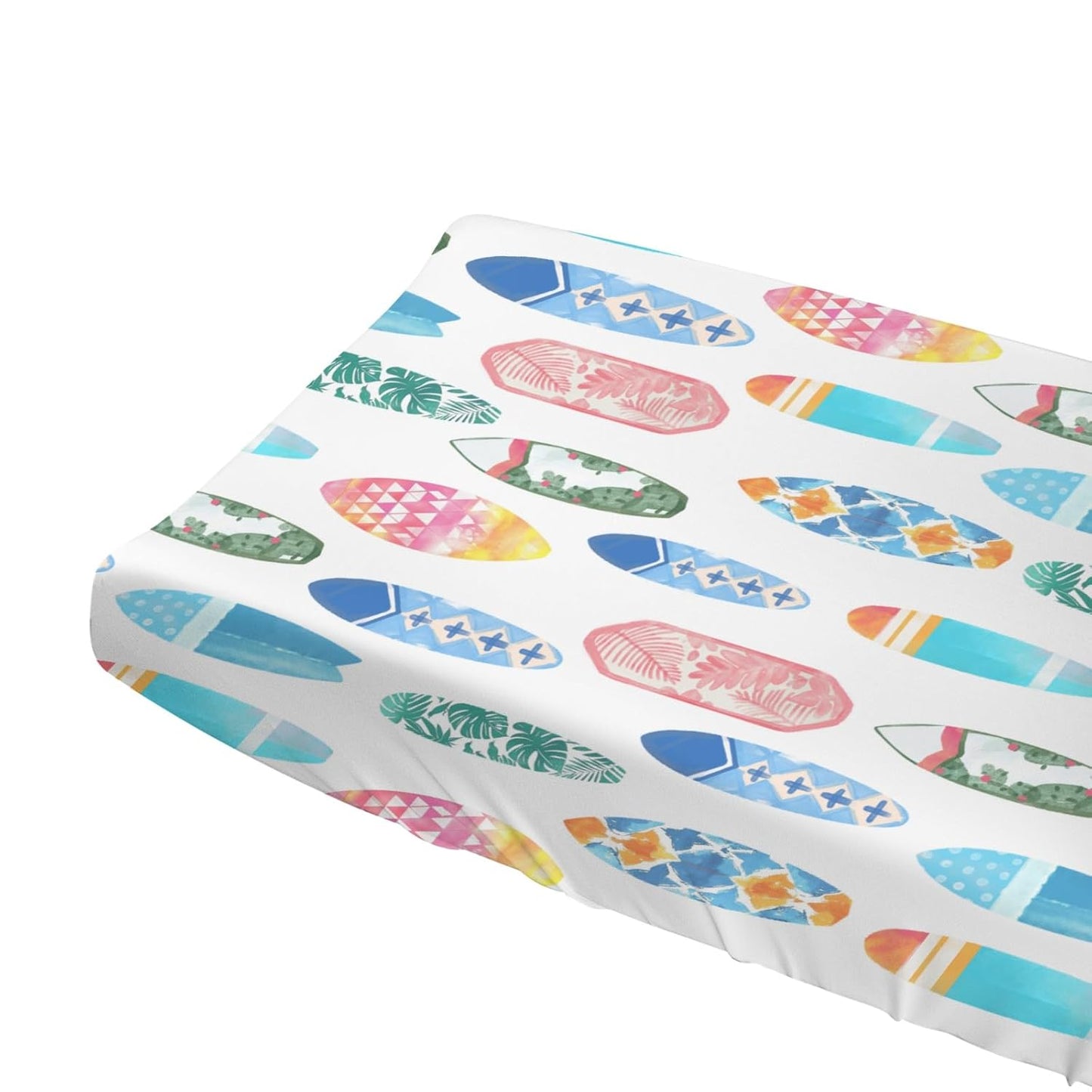 Colorful Surfboards Baby Changing Pad Covers for Boy Girl 32''x16'' Hawaiian Tropical Beach Surfing Fitted Diaper Change Table Mats Boho Summer Ocean Sports Soft Nursery Cradle & Bassinet Sheets