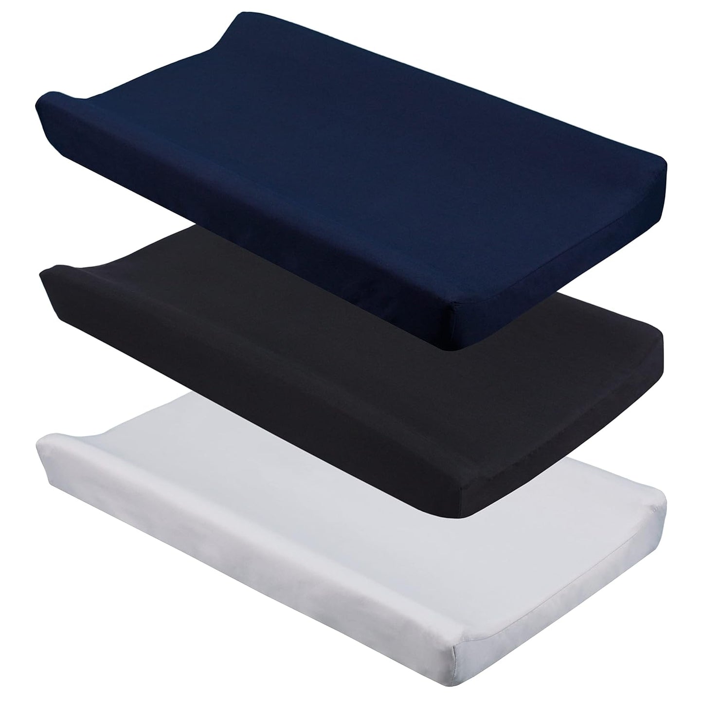 CaSaJa Diaper Changing Pad Cover for Baby Boys Set of 3, Snug Fit 4-Sided Contoured Changing Table Pad 16x31 16x32, Fitted Change Pad Sheet Navy Gray Black, 100% Silky Soft Breathable Microfiber