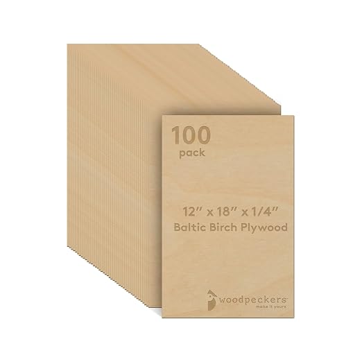 6 mm Baltic Birch Plywood 1/4 x 12 x 18 Inch, Box of 100 B/BB Grade Craft Wood