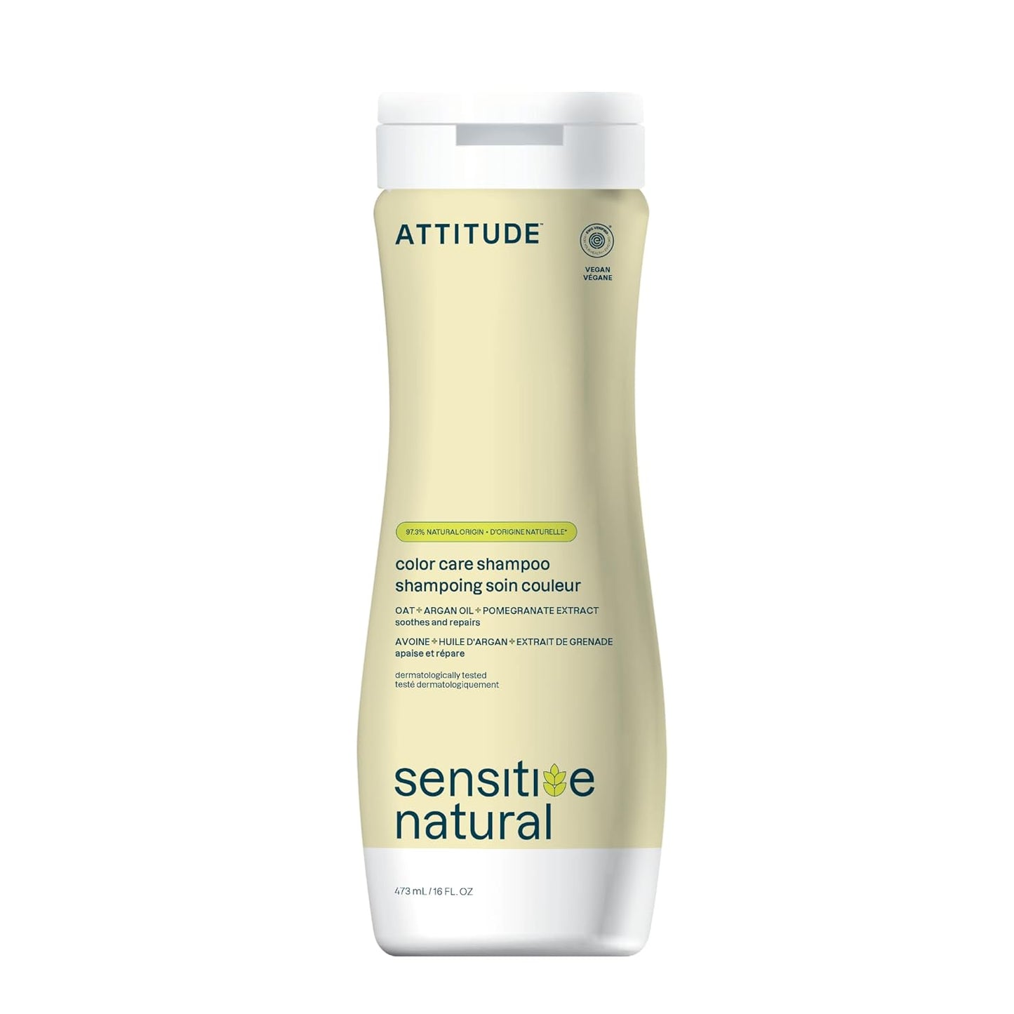 ATTITUDE Hair Shampoo for Sensitive Dry Scalp, EWG Verified, Soothing Oat, Protects Color, Naturally Derived Ingredients, Vegan and Plant-Based, Color Care, Argan Oil, 16 Fl Oz