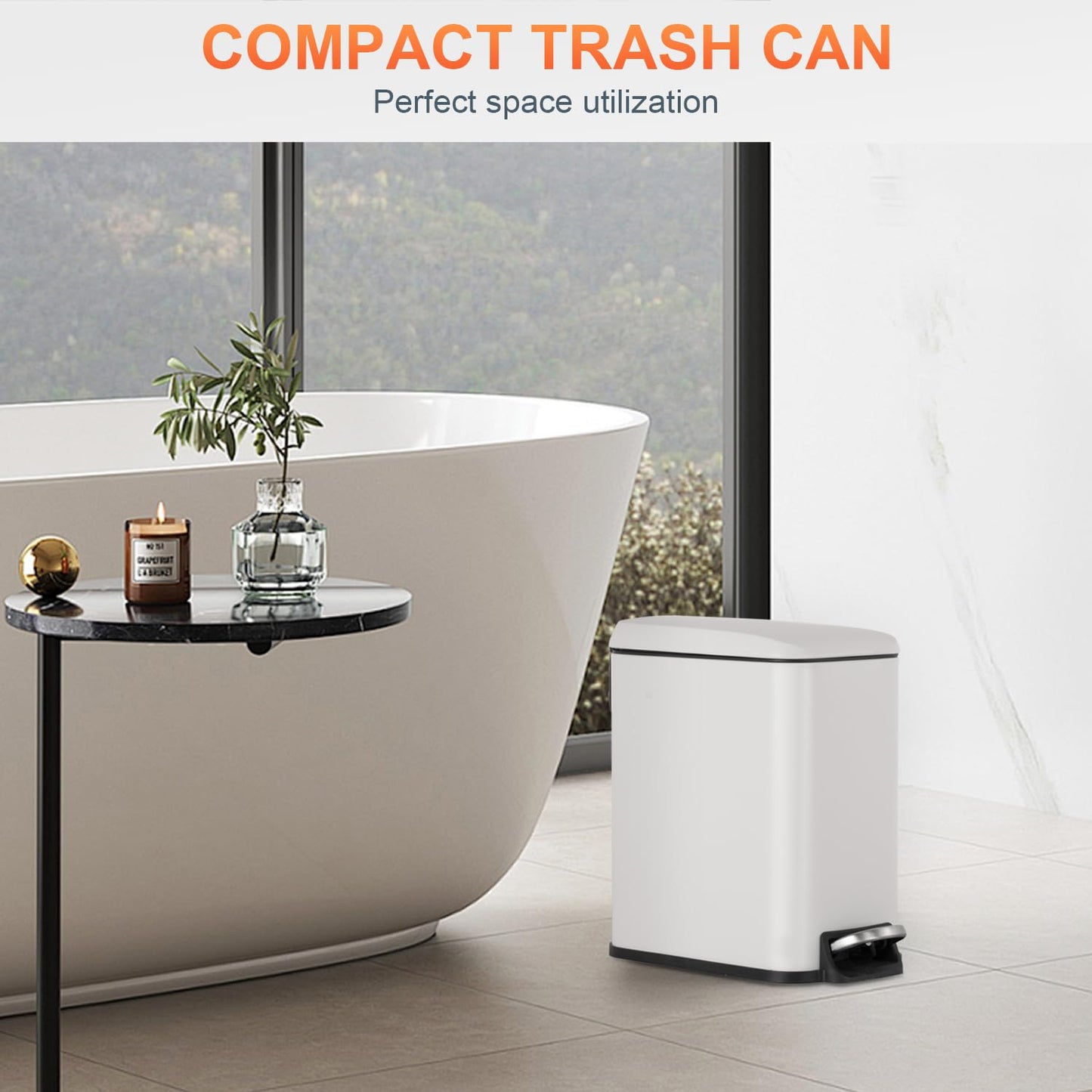PayLessHere 1.3 Gallon Stainless Steel Slim Trash Can with Foot Pedal and Removable Inner Bucket for Bathroom, Kitchen, or Bedroom