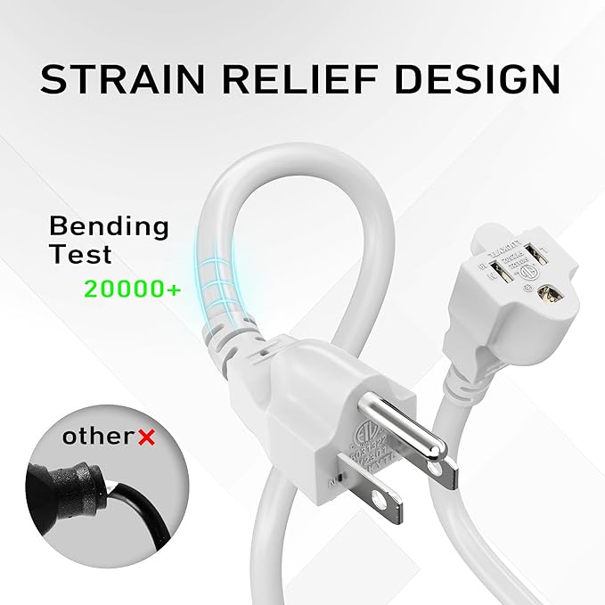 LUCKY TL Indoor Outdoor Extension Cord, 16/3 Gauge White Long Extension Cord 50ft, Waterproof Flexible Case, Made of Pure Copper, 13A 1625W 16AWG SJTW, 3 Prong Heavy Duty Wire, ETL