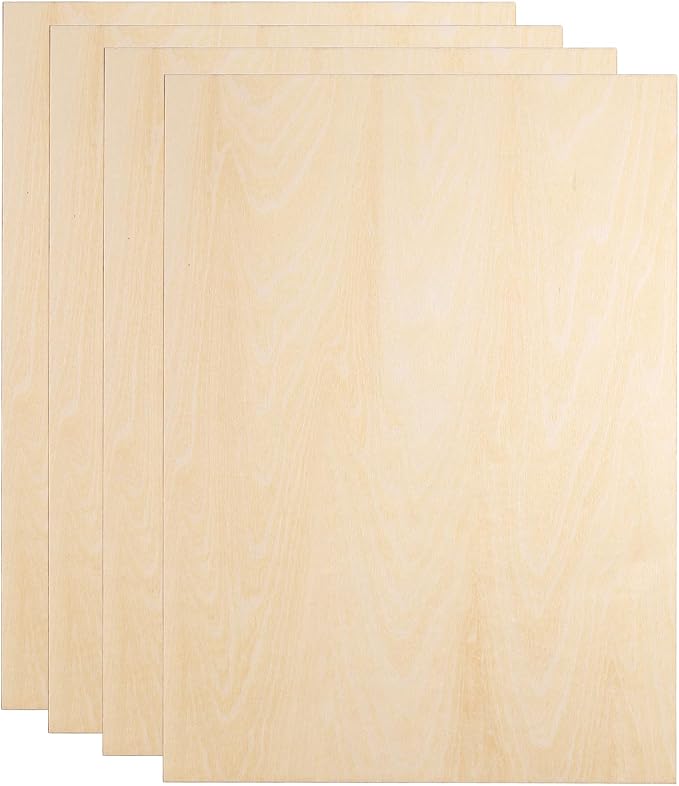 HARFINGTON 4pcs 3mm Basswood Plywood Sheets 12" x 9" x 1/8" Thin Unfinished
