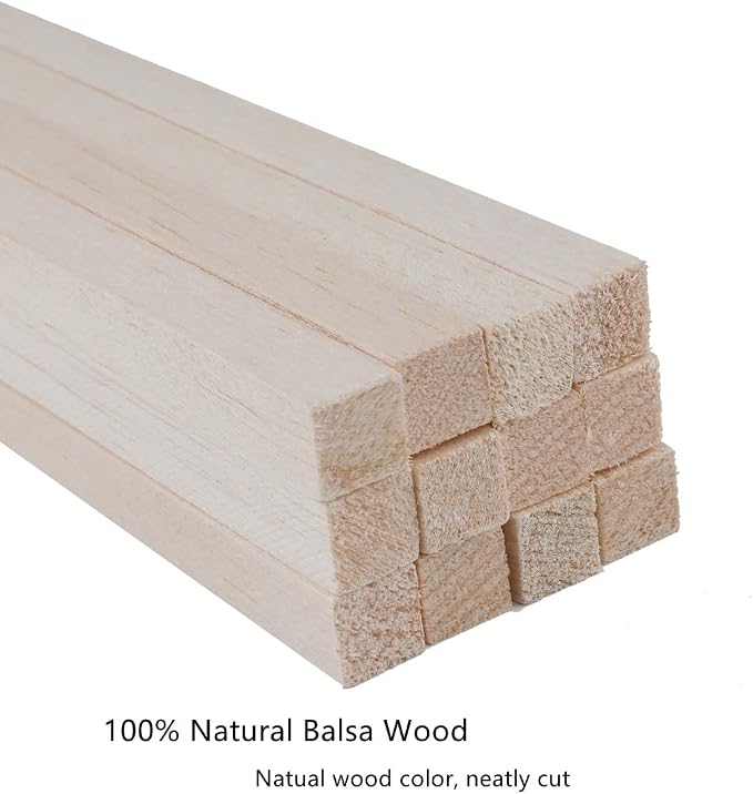 12 Pack Square Wood Dowel Rods 1/2x1/2x12 Inch Balsa Wood Sticks Natural Wood