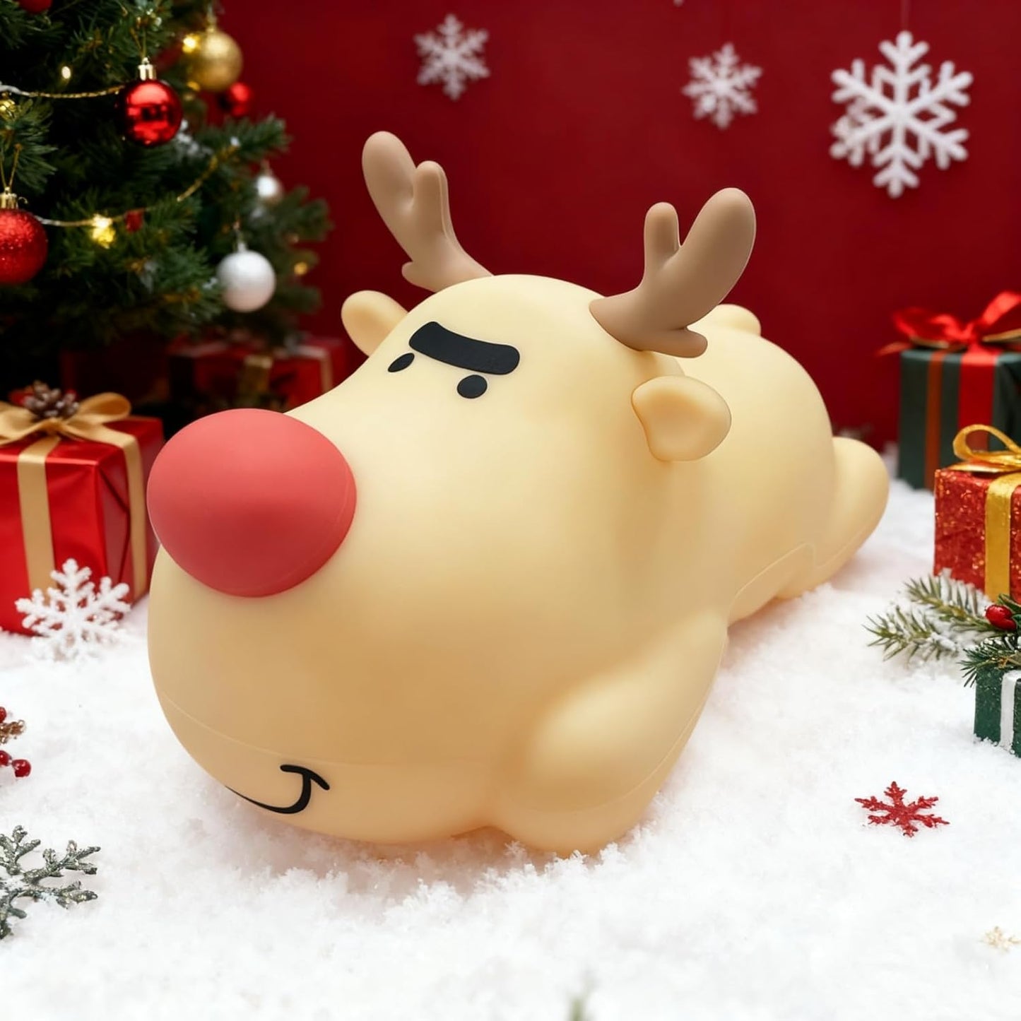 Eco-Friendly Reindeer Night Light - Energy Efficient LED Desk Lamp, Rechargerable Dimmable Nursery Soft Touch Bedside Baby Squishy Night Light, Portable Nightlight for Adults/Kids