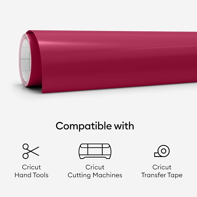 Cricut Premium Permanent Vinyl, Dark Red - 4ft Roll | Compatible