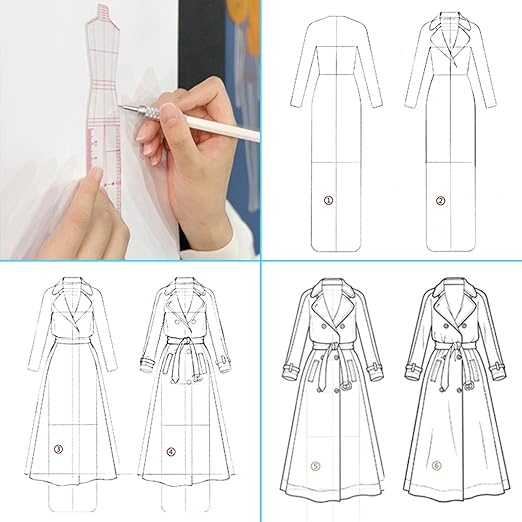 EXTCCT Fashion Drawing Template Ruler Set, Woman Sewing Humanoid Patterns Design