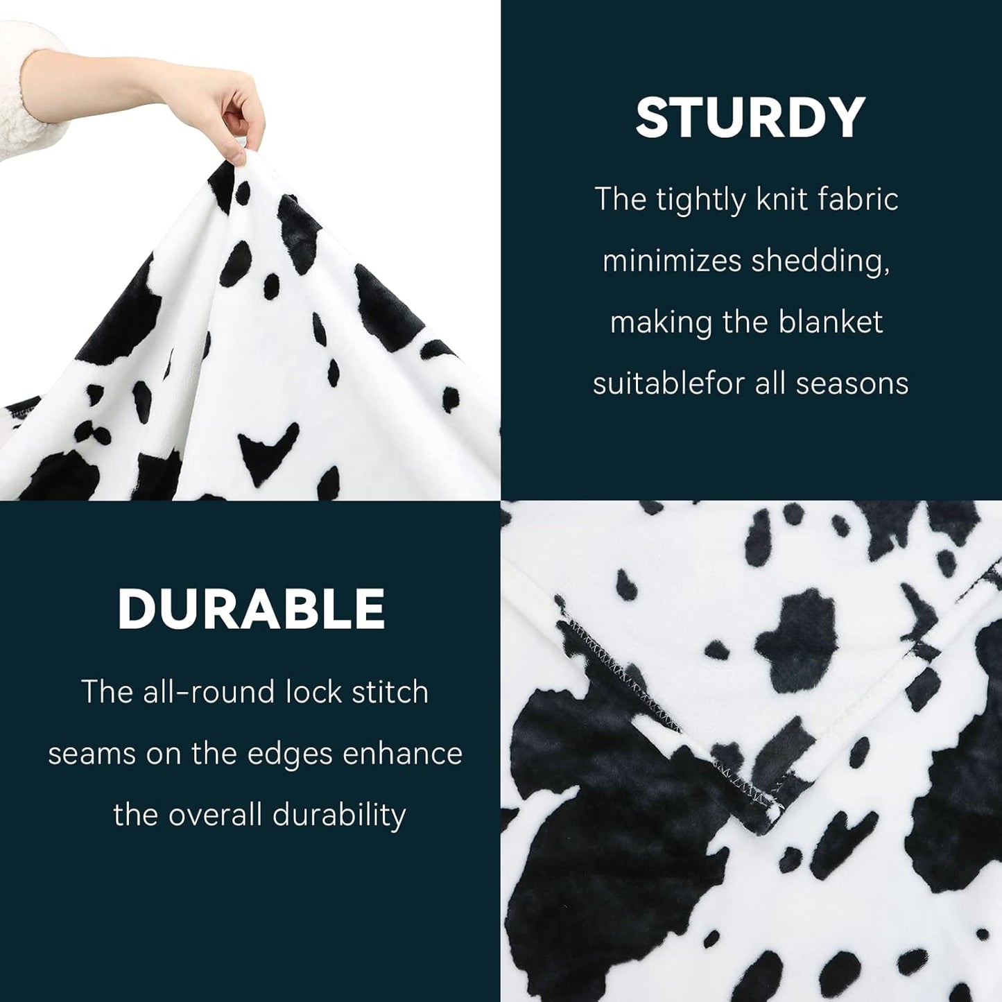 Queen Size Cow Print Fleece Blanket - Extra Large Cozy Bedding, Plush Soft Fuzzy Bed Throw for Bedroom Home Decor All Season 90"x90"