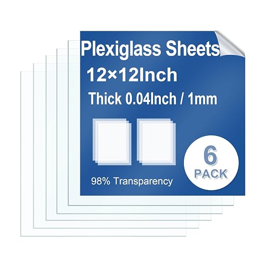 6 Pack Clear Plexiglass Sheets 12×12×0.04InThin PET Plexiglass Sheets