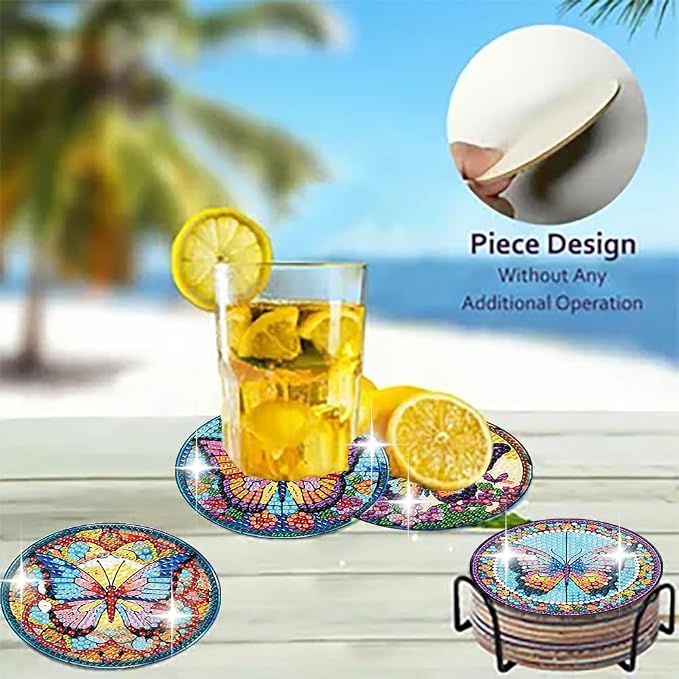 8 Pack Diamond Art Coasters, Butterfly Diamond Painting Coasters Kits |