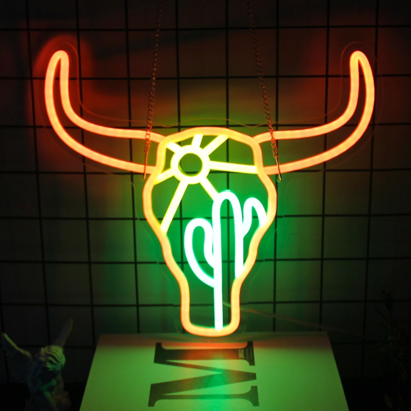 Bull Cactus Sun Neon Sign Texas Longhorn Bull Neon Lights for Bedroom Western Landscape LED Sign Cow Head Neon Lights Signs Orange Cowboy Light Up Signs for Wall Bar Man Cave Game Room Decor