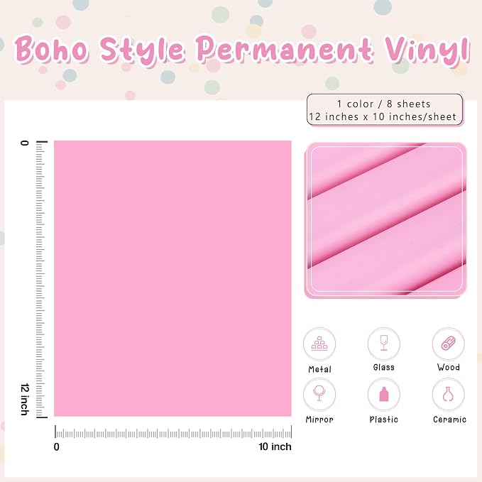 Tintnut Boho Permanent Vinyl 8 Pcs 12x10in Neon Pink Floral Adhesive Vinyl |