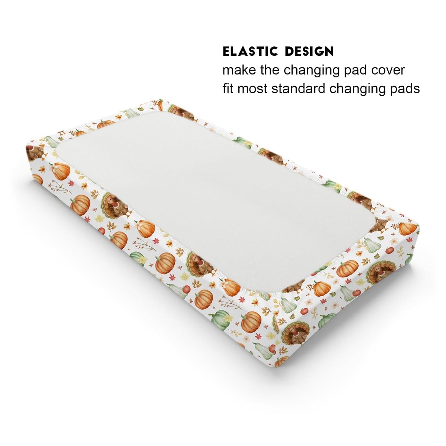 Thanksgiving Turkey Pumpkins Baby Changing Pad Covers for Boy Girl 32''x16'' Fall Turkey Maple Leaves Autumn Floral Fitted Change Table Mats Soft Breathable Nursery Diaper Changing Table Sheets
