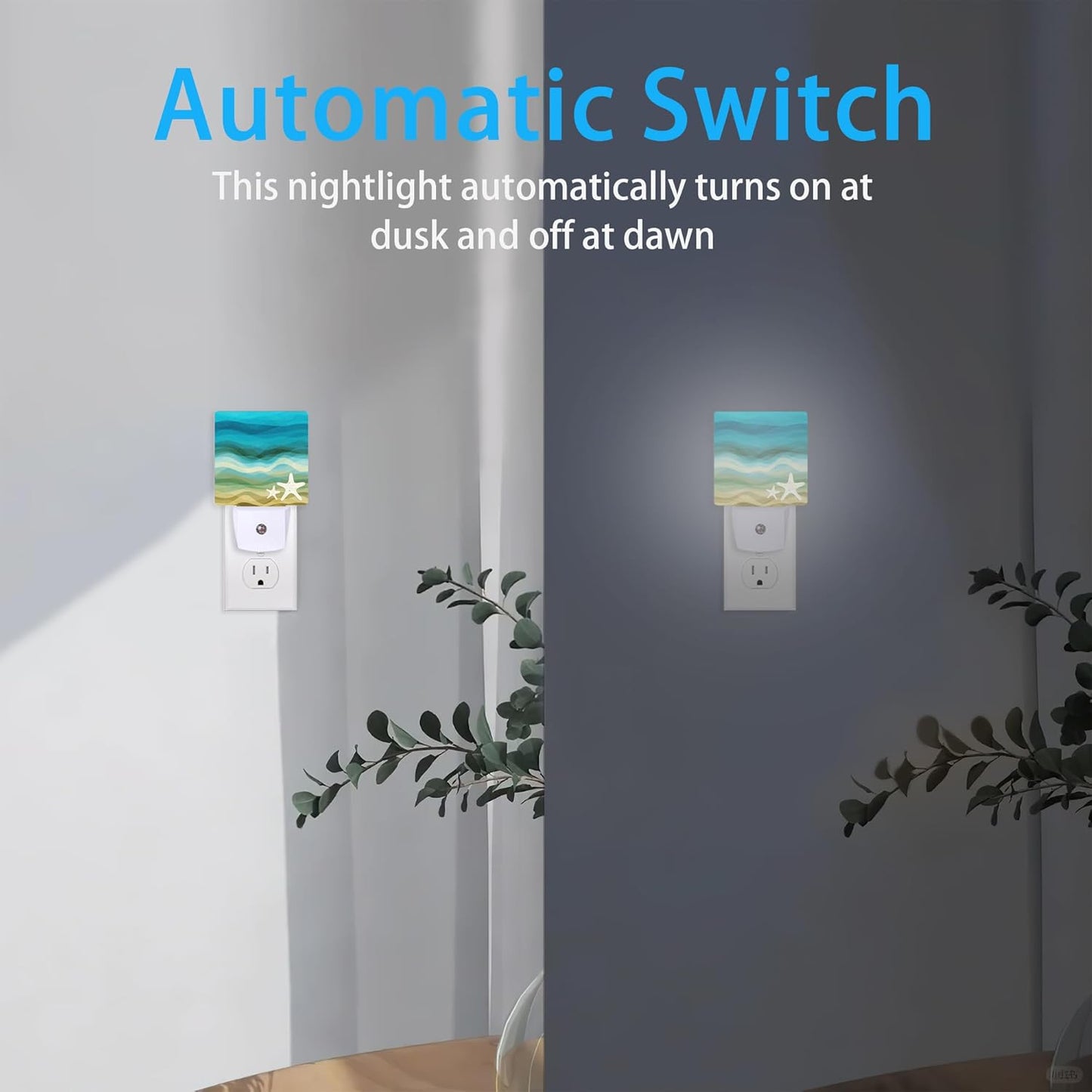 Night Lights Plug into Wall Modern Waves Starfish Sandy Beach Night Lights Dusk to Dawn Sensor Led Lamp for Women Men,Led Lights for Stairway/Hallway/Bedroom,0.5W