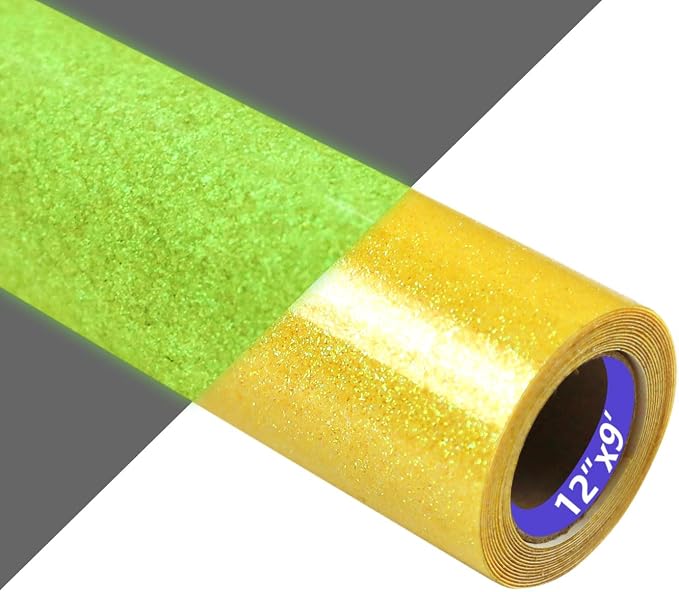 HTVVETUR Glitter Gold Heat Transfer Vinyl, Glow in The Dark HTV Vinyl Roll 12"