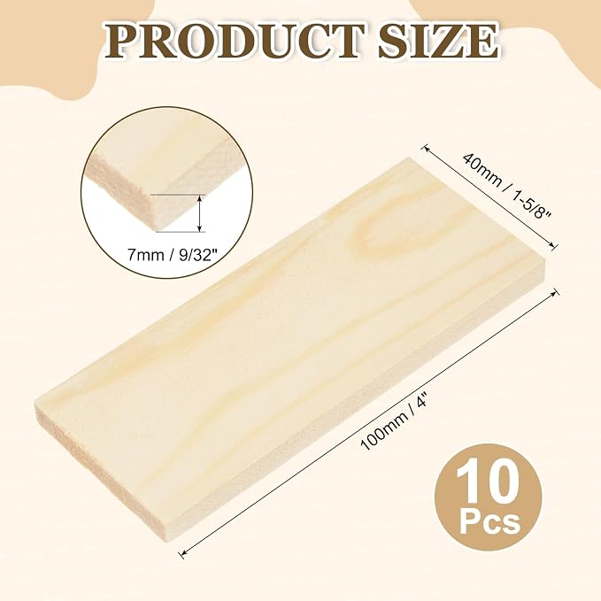 MECCANIXITY 10Pcs Wood Strips Slats, 9/32" x 1‑5/8" x 4" Thin Wood Sticks Flat