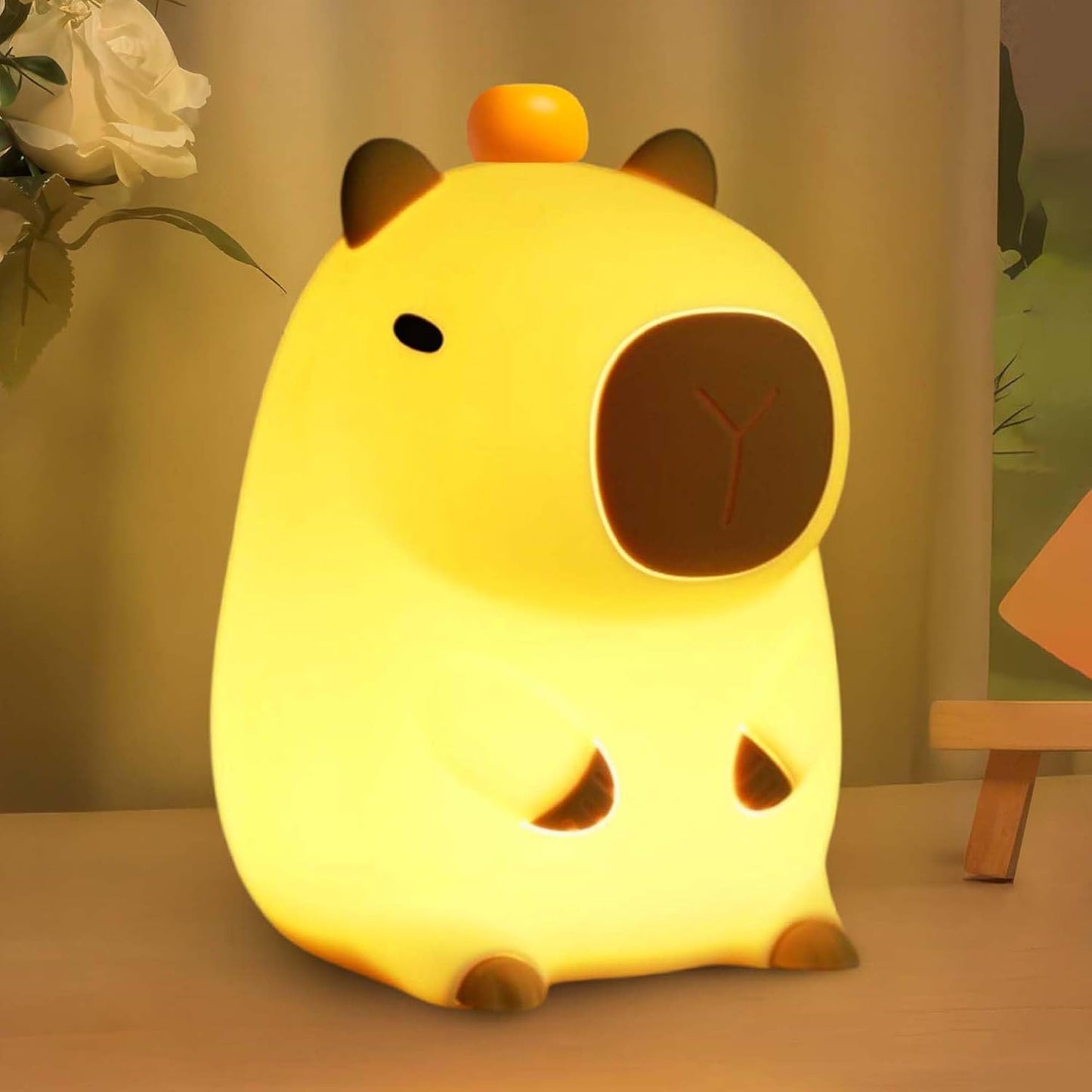Capybara Night Light,Cute Silicone Squishy LED Animal Lamp,Dimmable Nursery Nightlight,Rechargeable Bedside Table Lamp with Touch Control,Xmas Birthday Gifts for Toddler,Breastfeeding