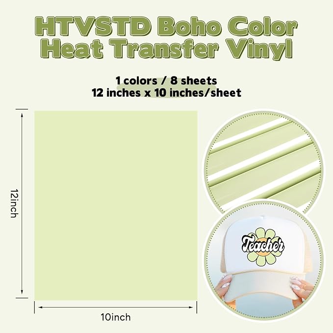 HTVSTD Tea Green Boho HTV Heat Transfer Vinyl 8pcs 12×10in Iron on Vinyl |