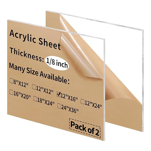 12 x 16 inch Clear Acrylic Sheets 1/8 inch Thick