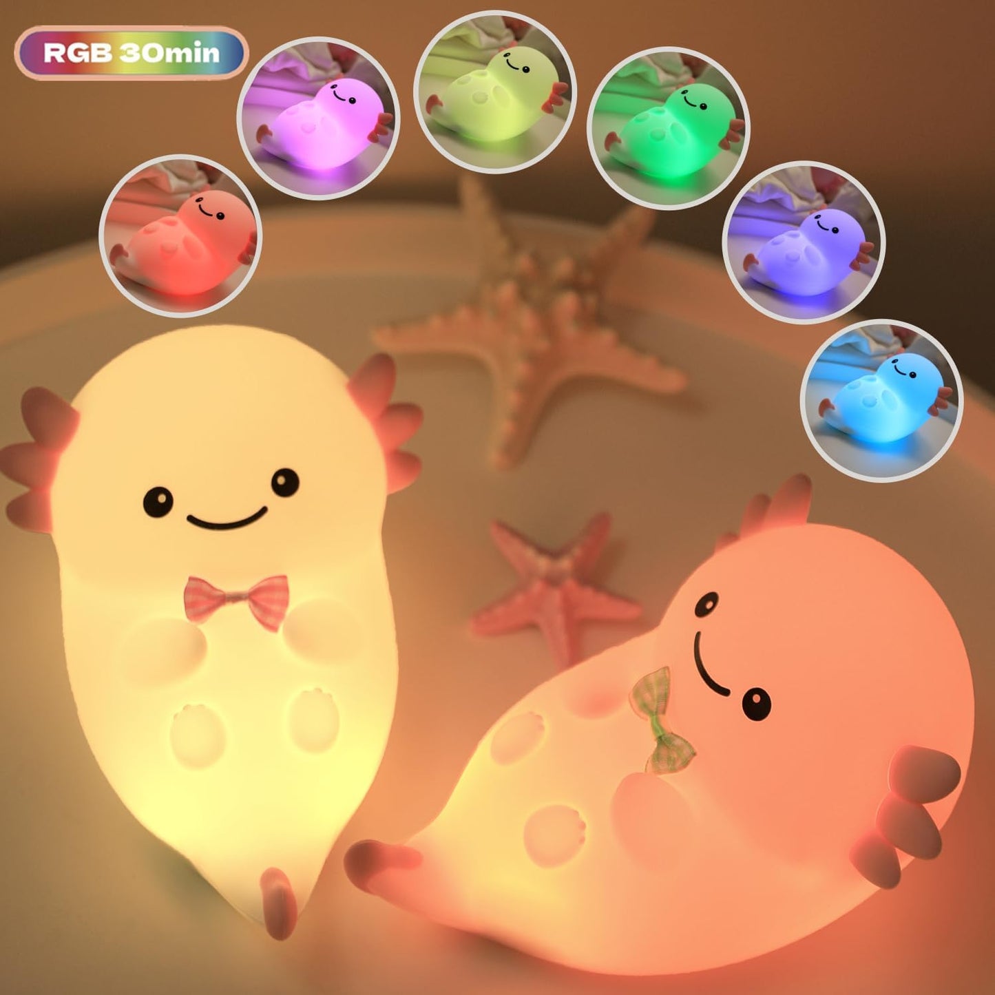 Cute Pink Axolotl Night Light, LED Squishy Night Lamp, Dimmable Timer Nursery Nightlight for Kids, Rechargeable Touch Lamp, Dorm Decor, Kids Funny Gifts (Pink Axolotl)