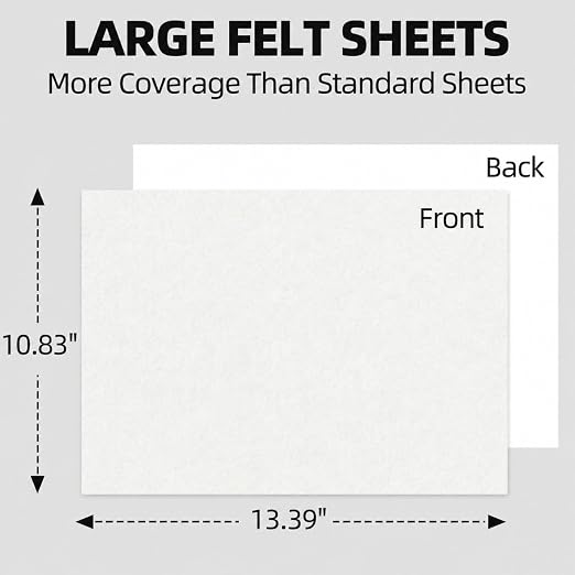 6PCS Large Self Adhesive Felt Sheet, 13.4"x10.8", 2mm Thick Stiff Felt Fabric