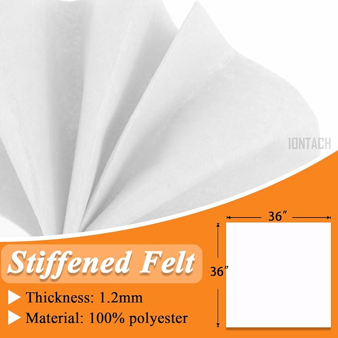 IONTACH 36" X 36" White Stiff Felt Fabric 1.2mm Thick | Felt Sheet