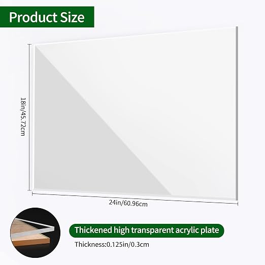 Lesnlok 18 x 24 Acrylic Sheet 1/8 inch Thick 2 Pieces 3mm Clear Plexiglass Sheet