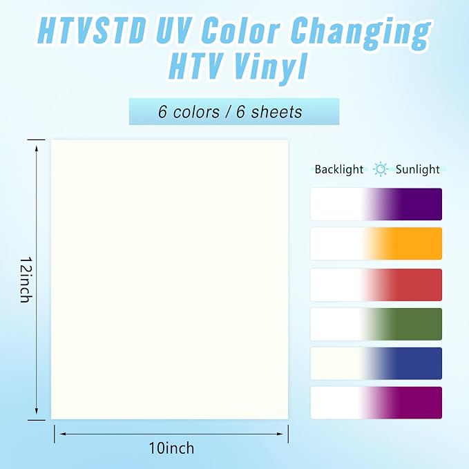 HTVSTD Color Changing Heat Transfer Vinyl 6Sheets 12×10in Iron on Vinyl |