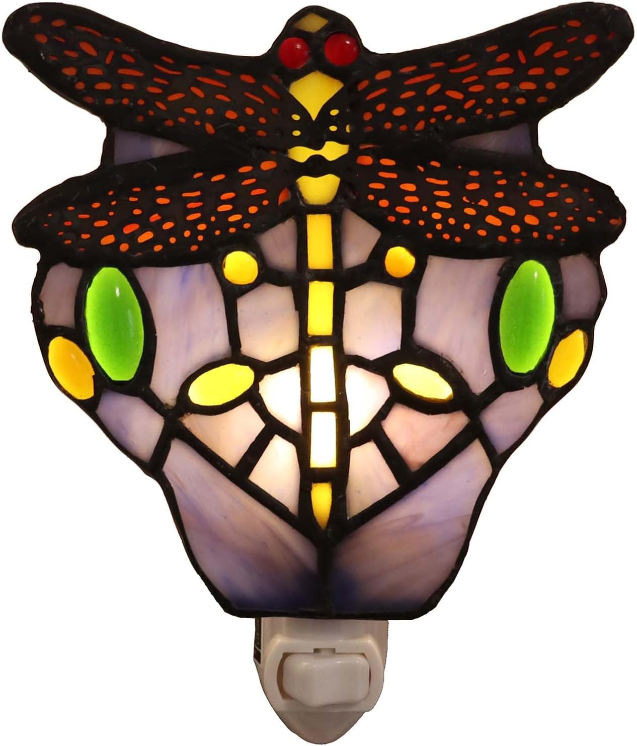 Bieye L10931 Tiffany Style Stained Glass Dragonfly Wall Lamp with Plug-in Night Light Socket for Home Decor (Blue)