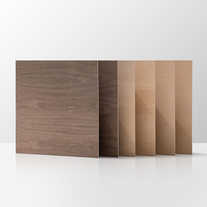 ROBOTIME 6-Pack Laser Wood Sheets | 1/8" & 12 x 12" Basswood + Walnut + Birch -