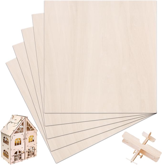 5 Pack Balsa Wood Sheet, Unfinished Wooden Squares Boards Balsa Plywood Wood