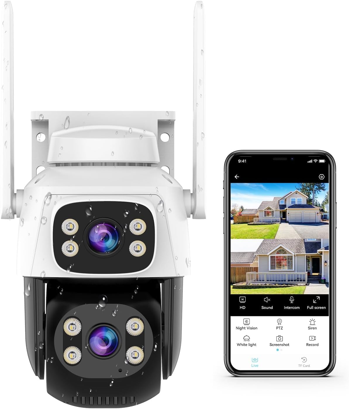 VSTARCAM Outdoor Waterproof Security Camera with 2 in 1 Camera, Dual Lens Outside Cameras for Home Security with Cord, AI Tracking, Light Alarm, Color Night, 2-Way Talk, 24/7 Record,SD/Cloud