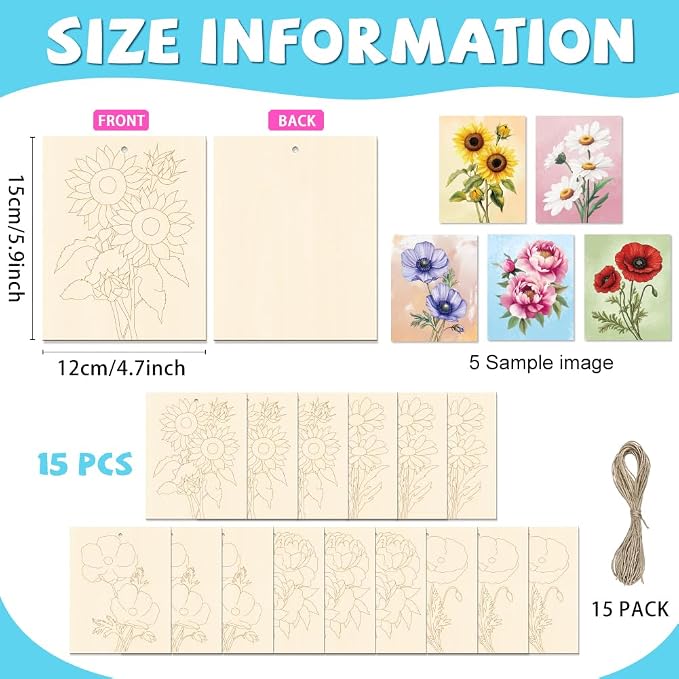 15 Pcs Unfinished Wood Crafts to Paint