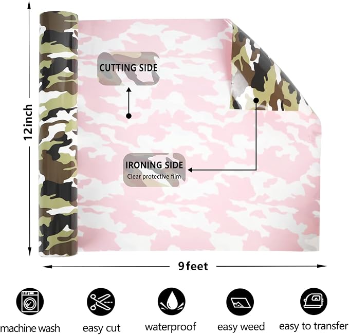 FUNKAKA Camo Army Earthy HTV Heat Transfer Vinyl Rolls, Stretchy PU HTV Vinyl