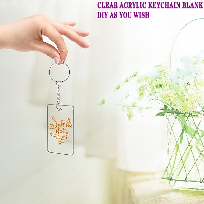 90 Pieces Clear Acrylic Keychain Blanks Rectangle | 2 Inch Plastic Clear