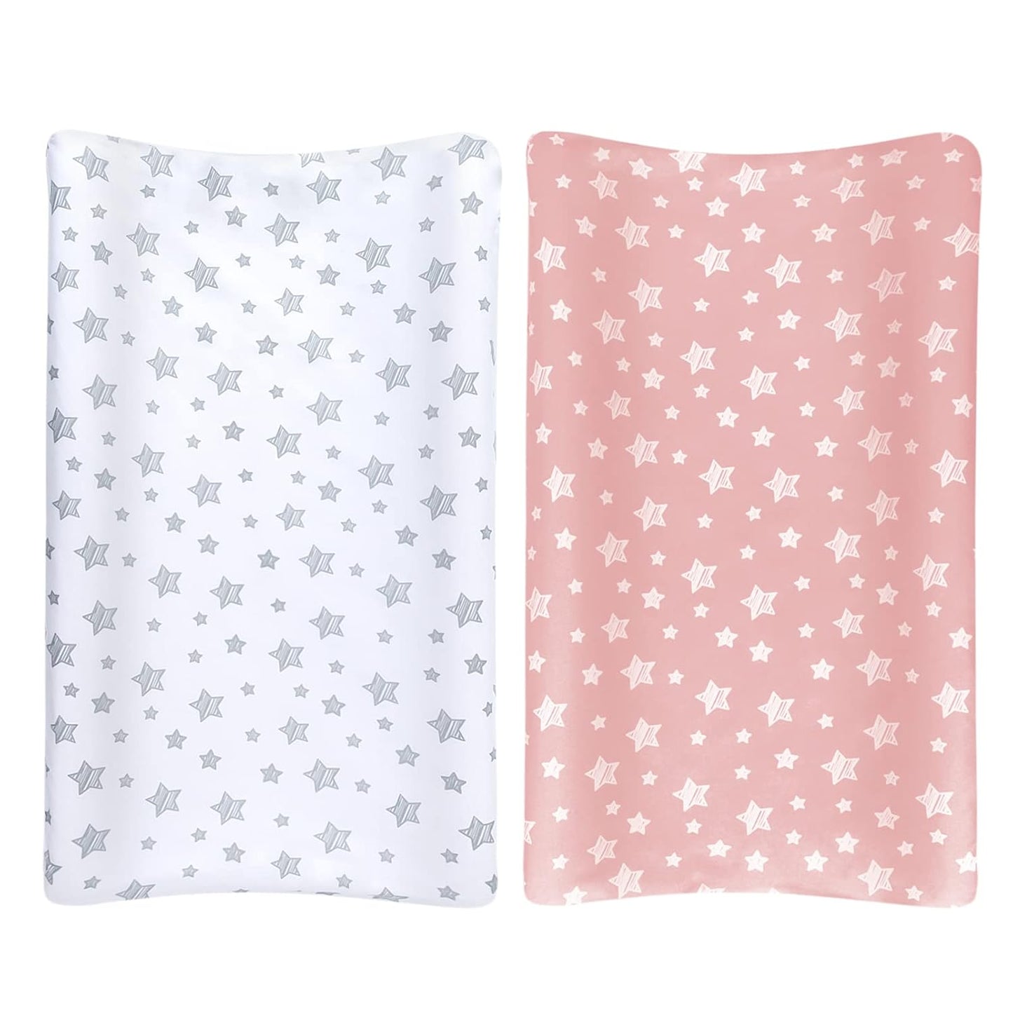 Changing Pad Cover for Girls 2 Pack, Lovely Print Soft Unisex Diaper Change Table Sheets, Fit 32"x16" Contoured Pad, Comfy Cozy 2-Pack Cradle Sheets, Pink&White