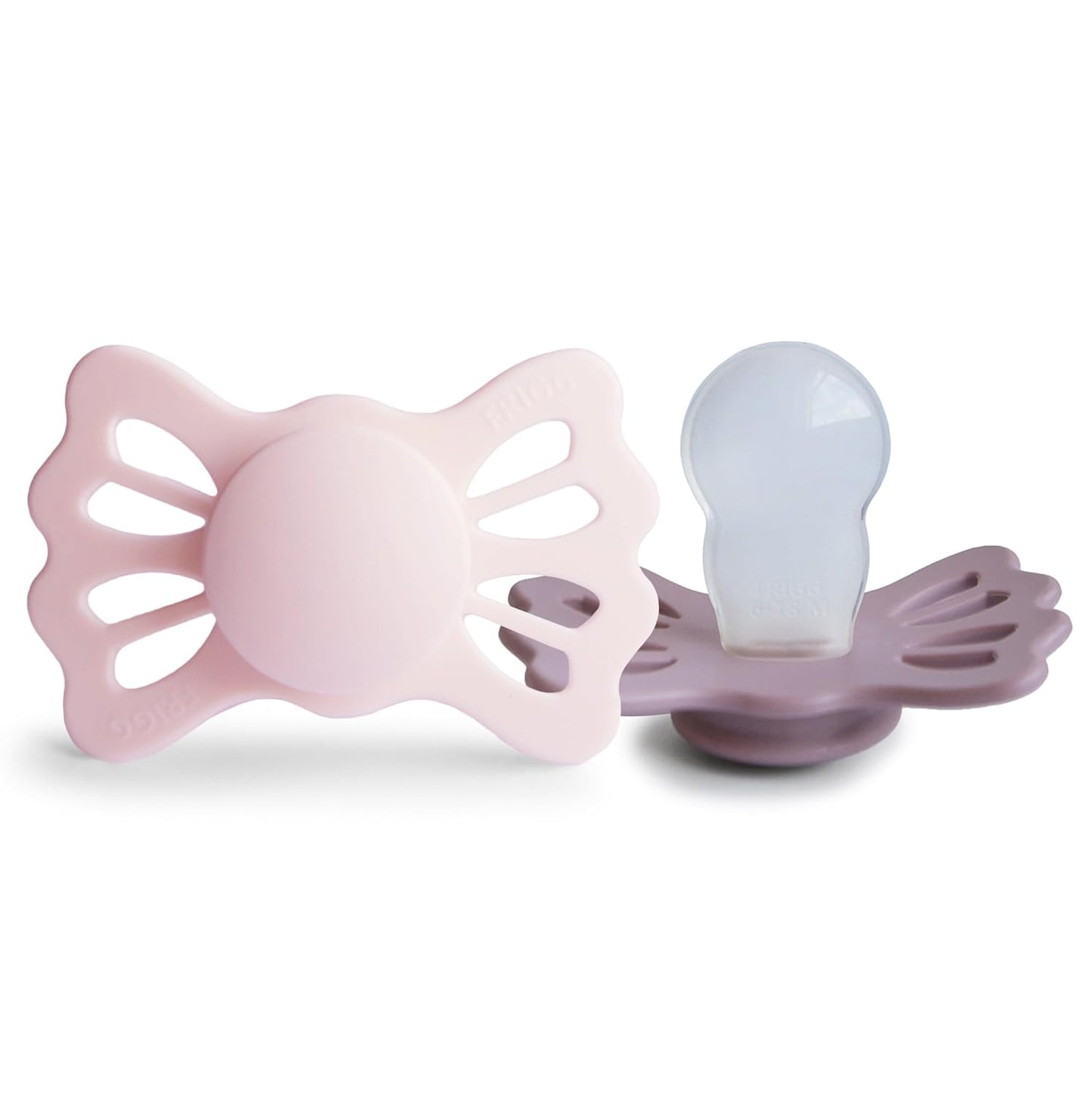 FRIGG Lucky Symmetrical SilkySoft Silicone Baby Pacifier | Made in Denmark | BPA-Free (White Lilac/Twilight Mauve, 6-18 Months)