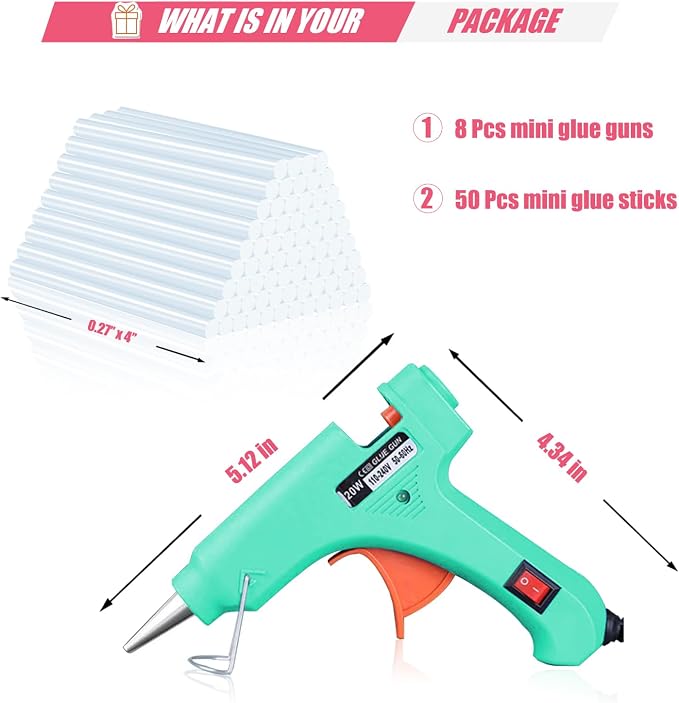 BLEDS 8 Pack Mini Hot Glue Guns, 50 Sticks Kit