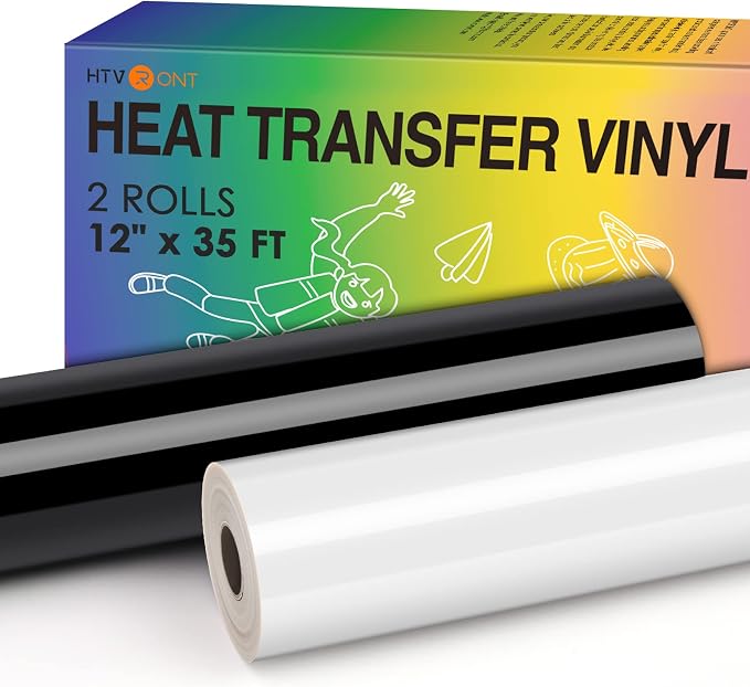 HTVRONT HTV Vinyl Rolls Black HTV and White Heat Transfer Vinyl 12" x 35ft |