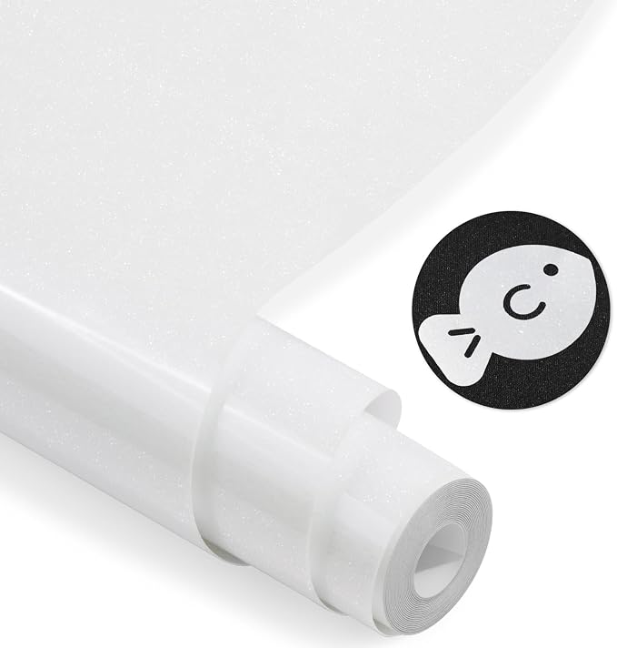White Glitter HTV Heat Transfer Vinyl, Glitter Iron on Vinyl Roll 10" x 8ft |