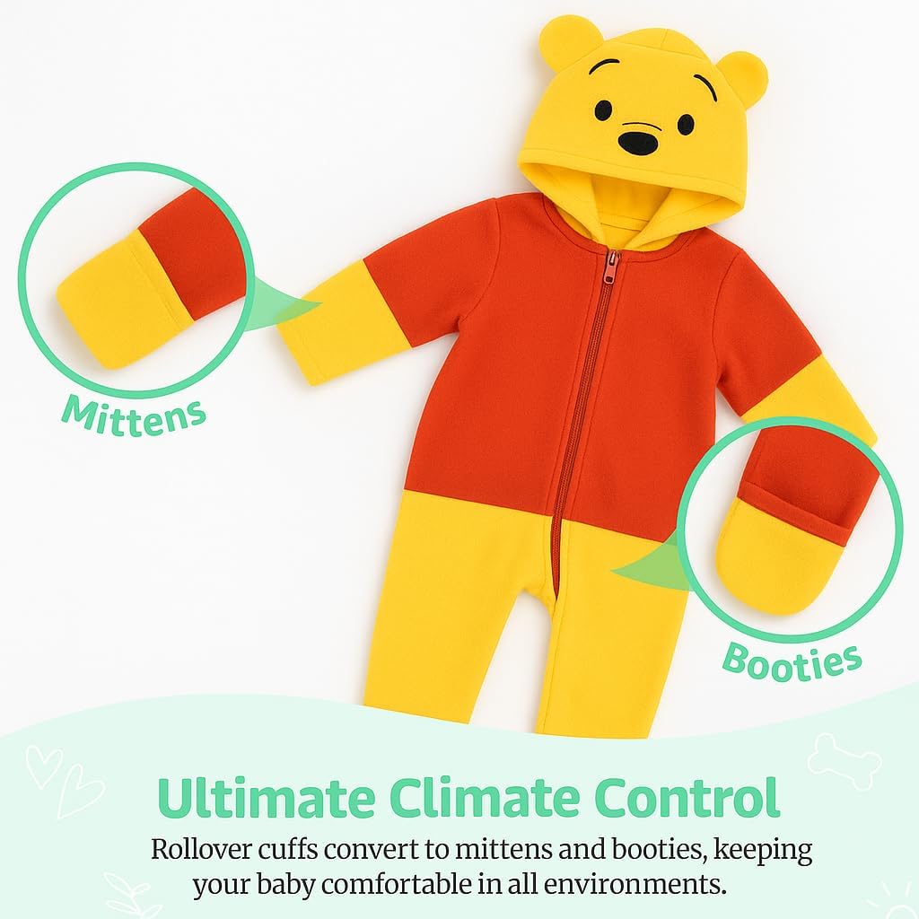 Cuddle Club Fleece Baby Bunting Bodysuit with Hood, Convertible Mittens & Booties, Car Seat Friendly, Soft & Warm, Easy Zip