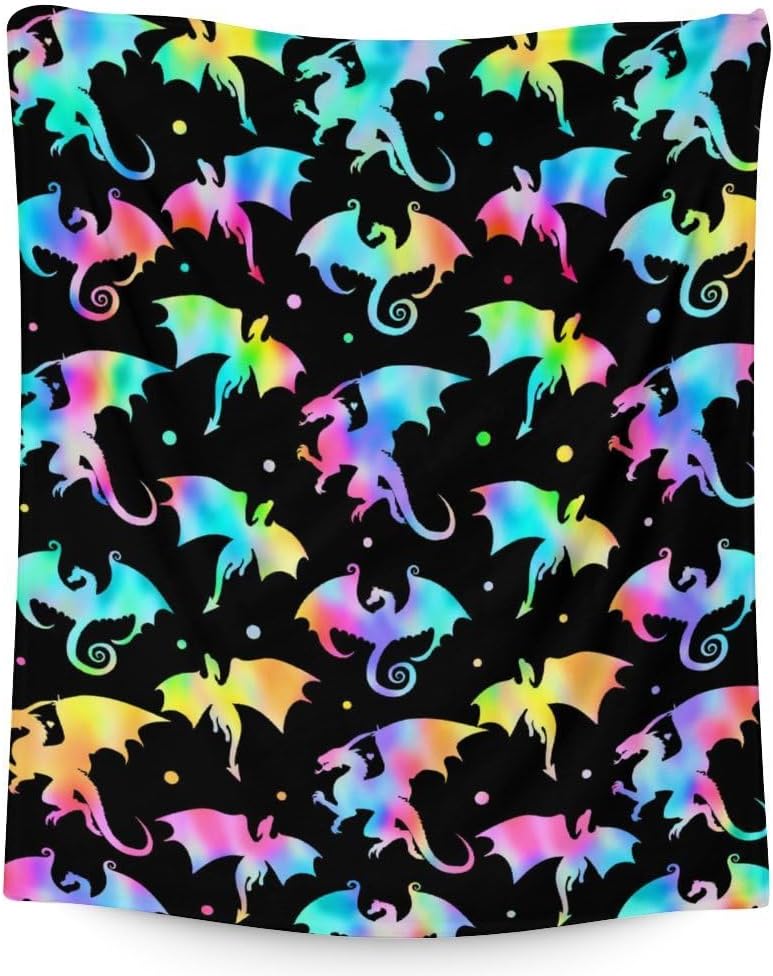Dragon Blanket Gifts - 40x50 Inches Novelty Throw Blanket for Babies, Kids, Boys & Girls - Black Soft Fuzzy Blankets for Couch, Sofa & Bed