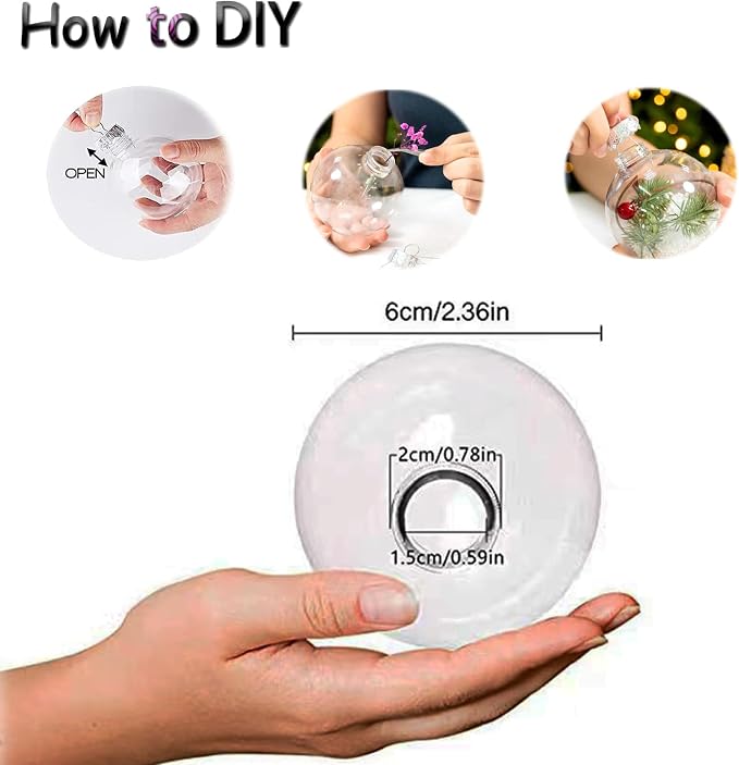 12 Pcs DIY Clear Plastic Fillable Balls Ornament, 2.36Inch Christmas Balls |