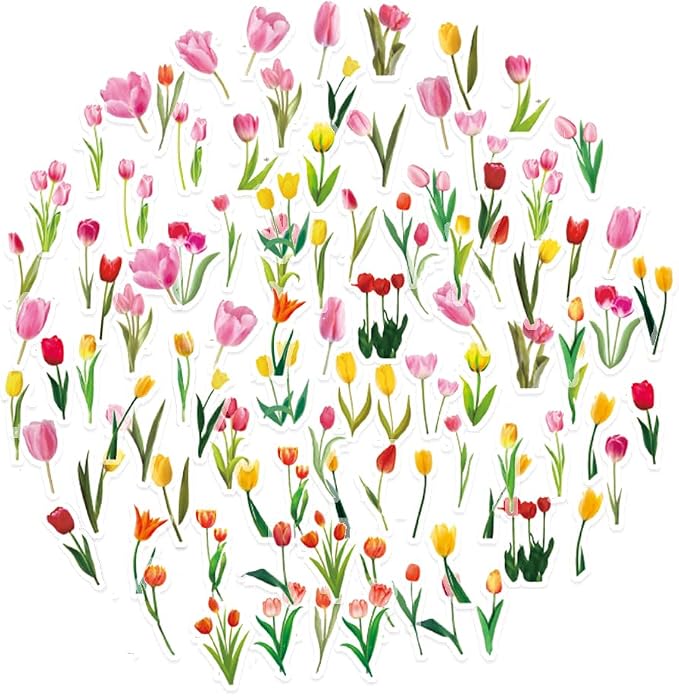 100Pcs Small Tulip Stickers Transparent