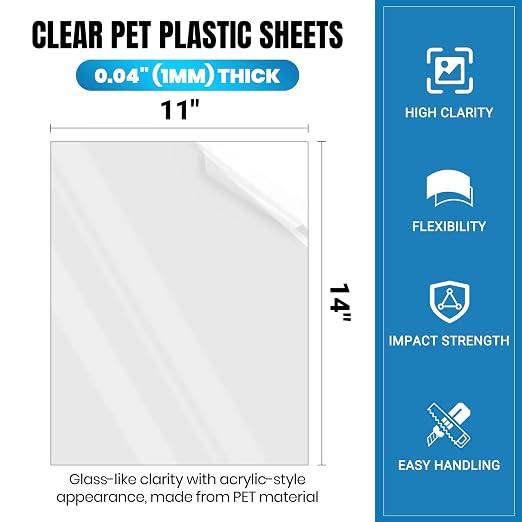 CALPALMY 10-Pack 11x14 Clear PET Plastic Sheets, 0.04" Thick Flexible