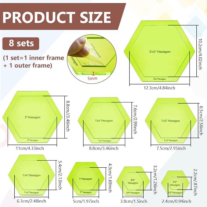 BENECREAT 16 Sizes Hexagon Quilting Template, Acrylic Intricate Sewing Machine