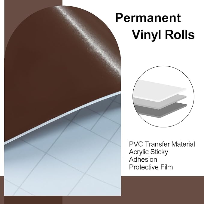 Luomorgo Brown Permanent Vinyl Roll 12" x 5FT | Glossy, Waterproof Adhesive