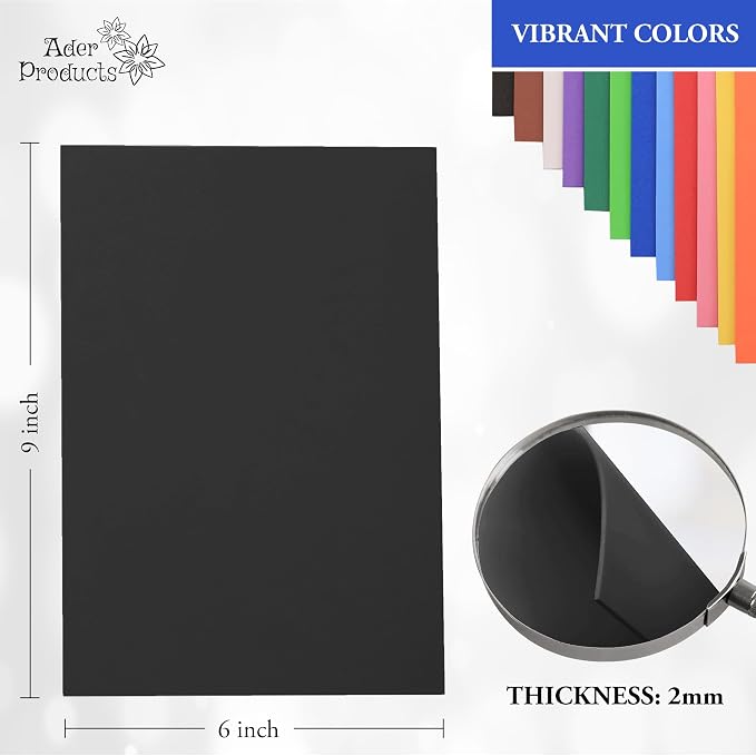 Black Eva Foam Sheets, 12 Pack, 2mm Thick, 6 x 9 Inch, Handicraft Foam Paper